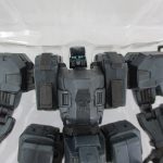 本体上半身のクローズアップ。青灰色の装甲と頭部の造形が見える。