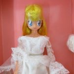 本体の上半身を撮影。白いレースのドレスを着用しています。
