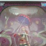 箱の窓越しに見えるフィギュアと傘などの付属パーツ