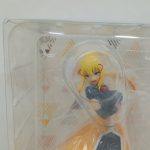 箱の窓越しにフィギュアの上半身を寄せて撮った写真。顔と衣装が写っています。