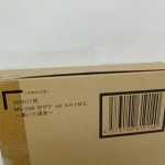 輸送箱の側面のアップ。『ROBOT魂 MS-05B 旧ザク ver. A.N.I.M.E. ～黒い三連星～』の印字とバーコード