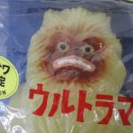袋越しに顔のアップ。イリサワ限定のシールが貼られています。