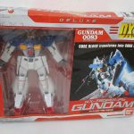 外箱正面。窓越しに本体が見え、DX MOBILE SUIT IN ACTION!! と RX-78GP01-Fb GUNDAM、ガンダム試作1号機（宇宙仕様）の印字があります。