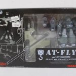 外箱正面。窓越しに本体が見え、AG-EX03 と AT-FLY and DIVING BEETLE、1/48 SCALE の印字があります。値札シールが貼られています。