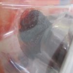 ブリスター越しに撮影したゴジラの着ぐるみの頭部。
