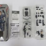 外箱と、トレイの武装パーツ、説明書、アクセスコードの紙。