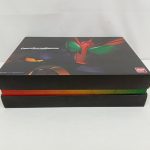外箱を斜めから見たところ。側面に赤と緑の層