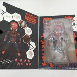 外箱のふたを開けた状態。左に付属品の説明、右に窓越しのフィギュア