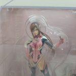 窓越しのフィギュアの上半身。ピンクのプラグスーツ