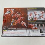 外箱の裏面。gMS-α RED GUNDAMの文字と可動・ダイキャストの説明、バーコード