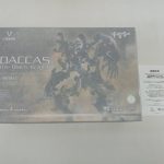 外箱の正面と、横に置かれた白い案内の紙。箱には「DACCAS the Black Knight」のロゴが印刷されています。