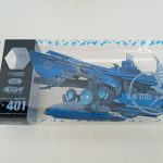 透明スリーブの裏面。GSAのロゴと1/350スケールの表記、変形後の艦の絵