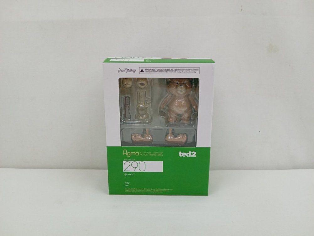 外箱の正面。窓から本体と付属パーツが見え、「figma」「290」「ted2」の表記