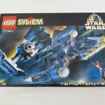 外箱の正面。『LEGO SYSTEM』『STAR WARS』『7150』『TIE FIGHTER & Y-WING』の文字と完成品の写真